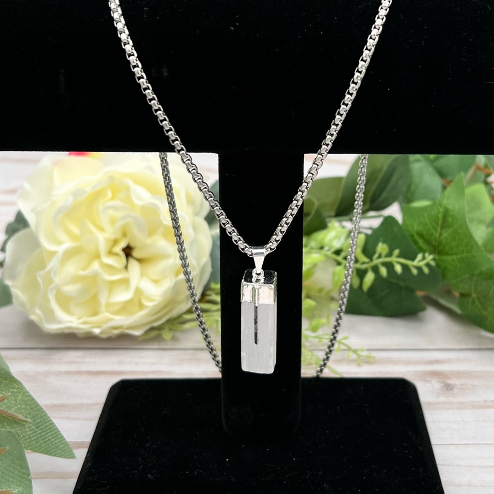 Selenite with Tourmaline Pin Necklace